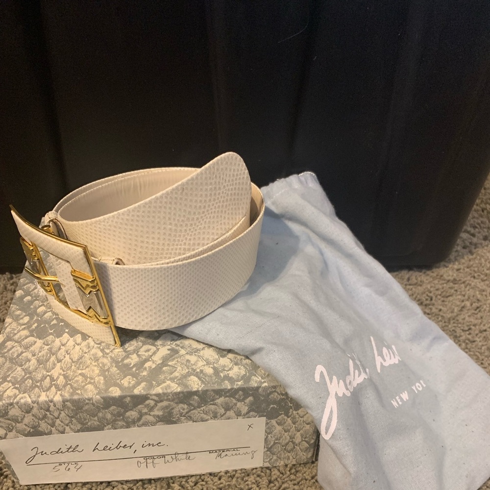 Vintage Judith Leiber Ivory Karung Snakeskin Waist Belt